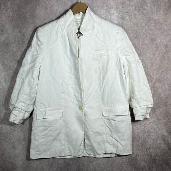 Joie Blazer Jacket Womens 8 White Linen Long Sleeves Collared Pockets Career - Picture 1 of 12